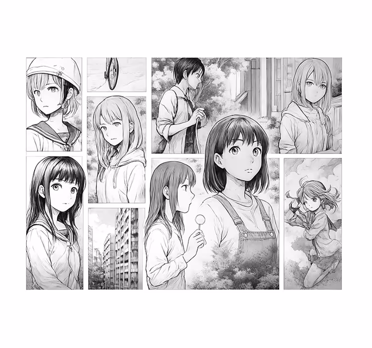 Zwart-witte manga fotobehang tienerkamer - TenStickers