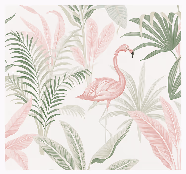 Tropische flamingo-oase fotobehang woonkamer - TenStickers