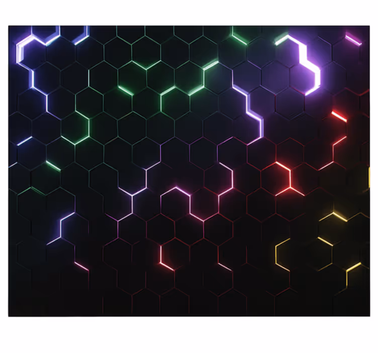 Neon 3d-zeshoeken fotobehang tienerkamer - TenStickers