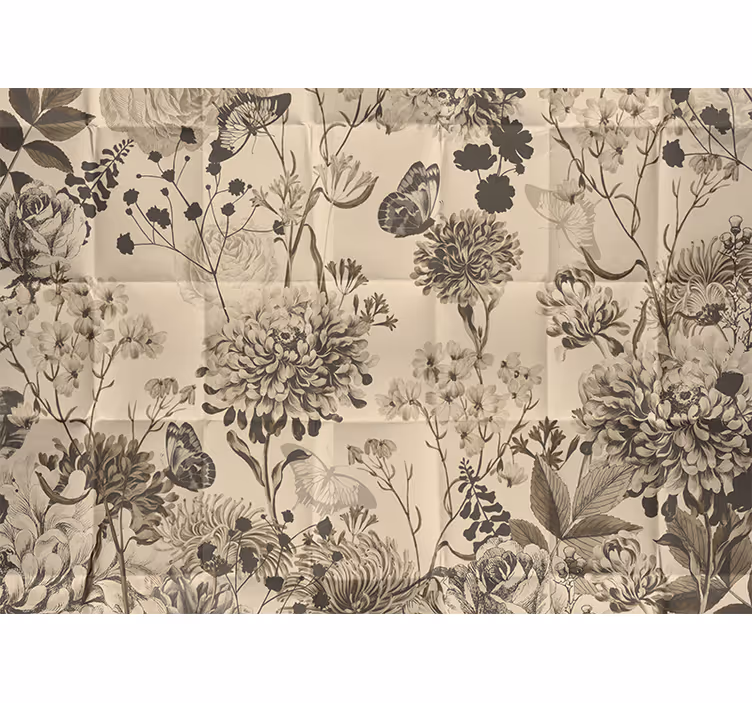 Beige bloemenmotief fotobehang hoofd slaapkamer - TenStickers