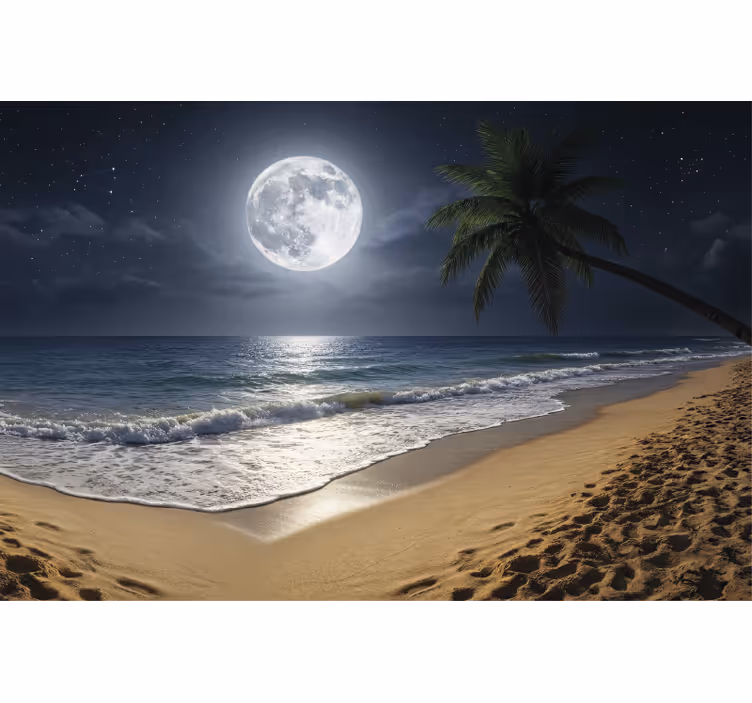 Fotobehang strand volle maan oceaan - TenStickers