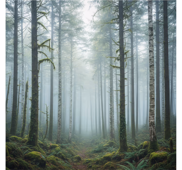 Behang bos atmosferische mist muurdecoratie - TenStickers