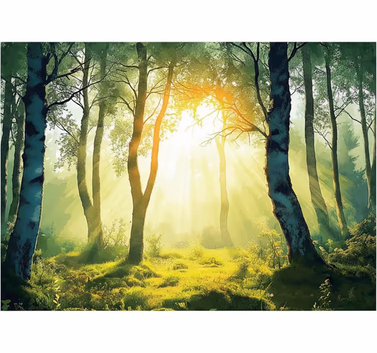 Behang bos zonovergoten berk muurdecoratie - TenStickers