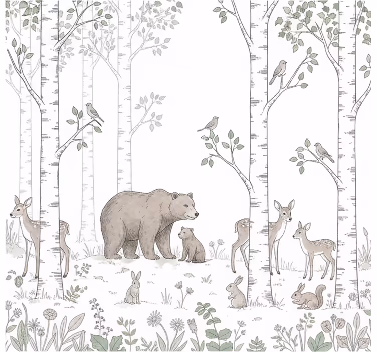Behang bos speelse bos schets - TenStickers