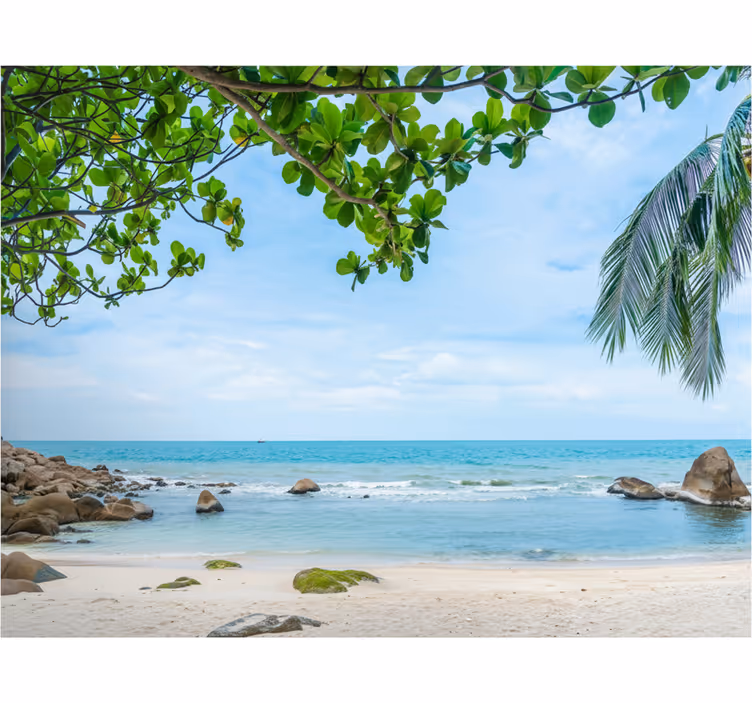 Badkamer fotobehang tropisch strandzicht - TenStickers