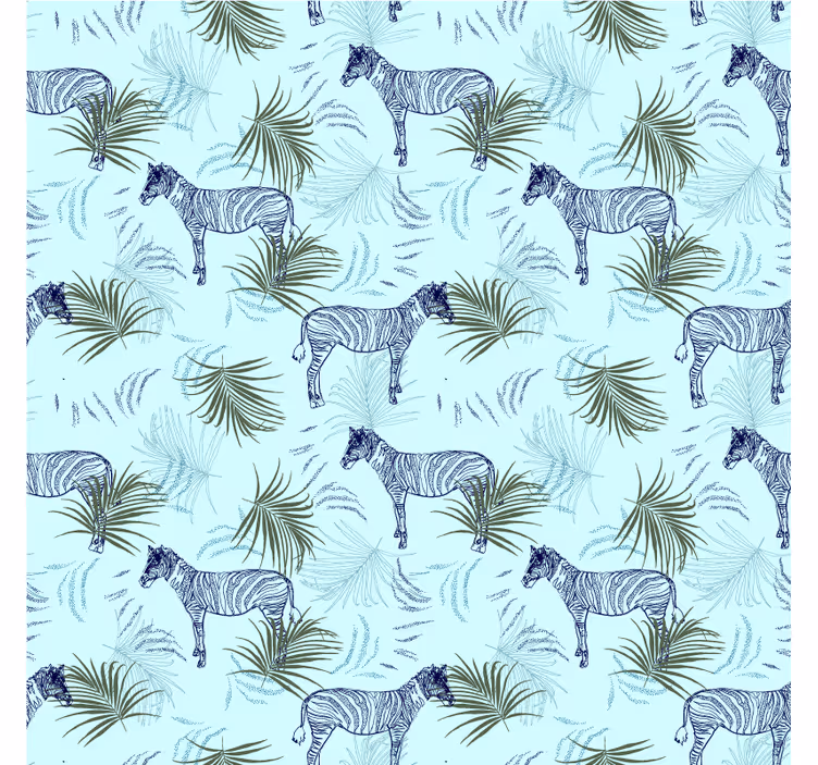 Fotobehang afrikaanse stijl zebra blauw palm patroon - TenStickers