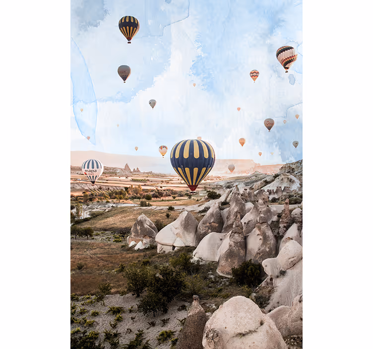 Fotobehang woestijn met luchtballonnen cappadocië - TenStickers