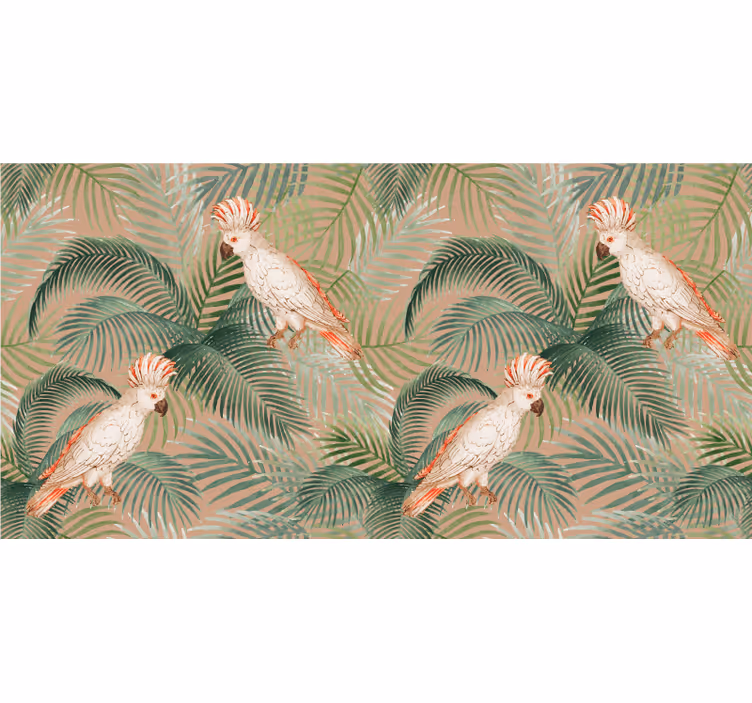 Foto behang jungle witte papegaaien op beige palmen - TenStickers