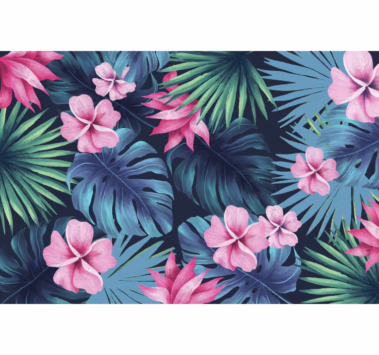 Foto behang jungle tropische bladeren en bloemen - TenStickers