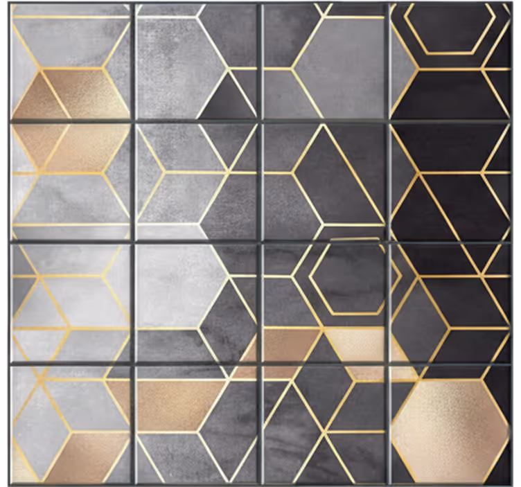 Badkamer fotobehang zwarte en grijze hexagons - TenStickers