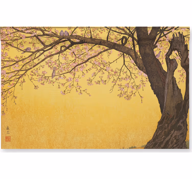 Badkamer fotobehang japanse boom met gele achtergrond - TenStickers