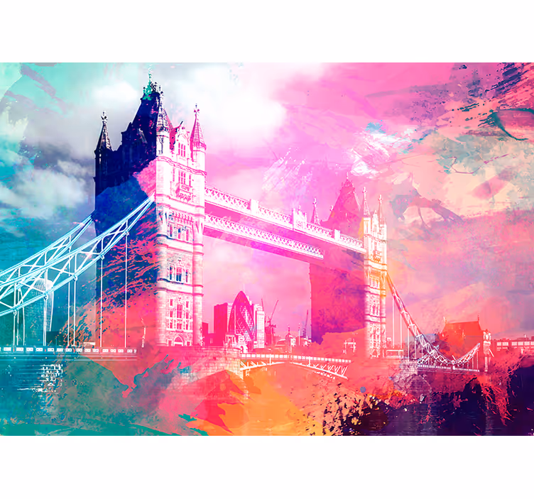 Kleurrijk brugsilhouet fotobehang London - TenStickers