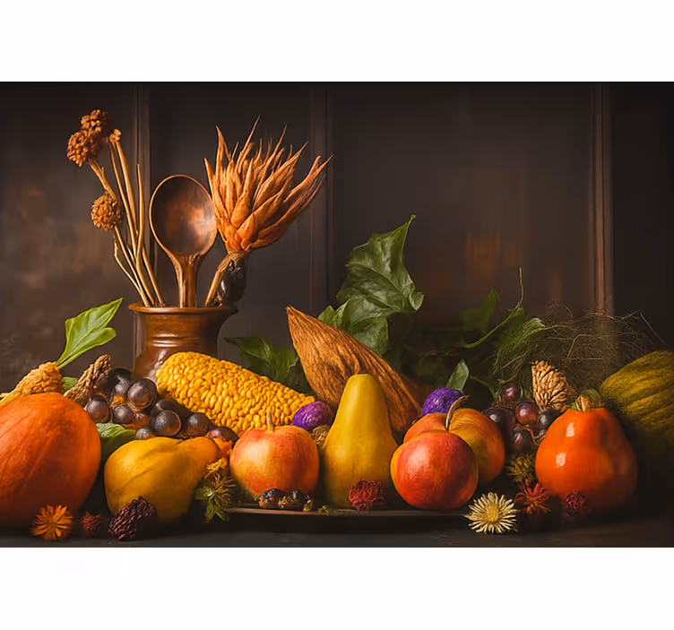 Foto behang keuken rustieke groenten en fruit - TenStickers