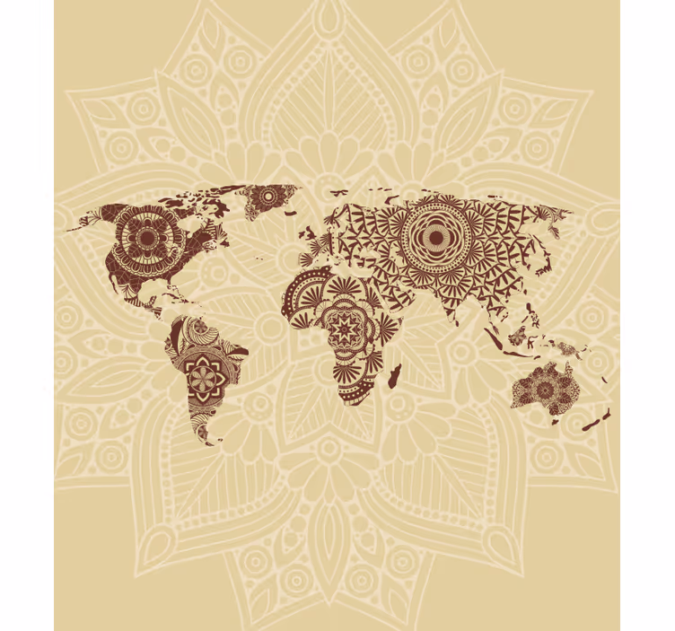 Fotobehang beige wereldkaart mandala stijl - TenStickers