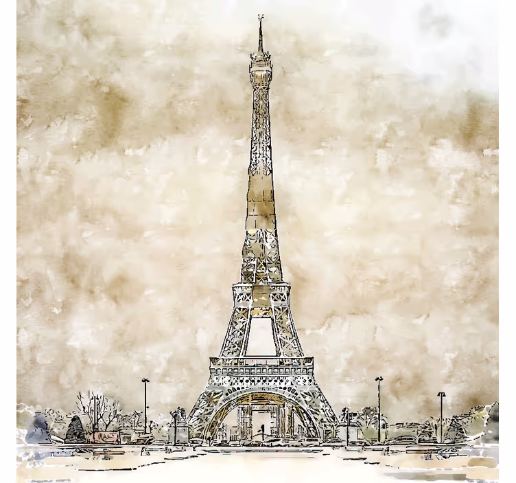 Fotobehang beige aquarel schilderij eiffeltoren - TenStickers
