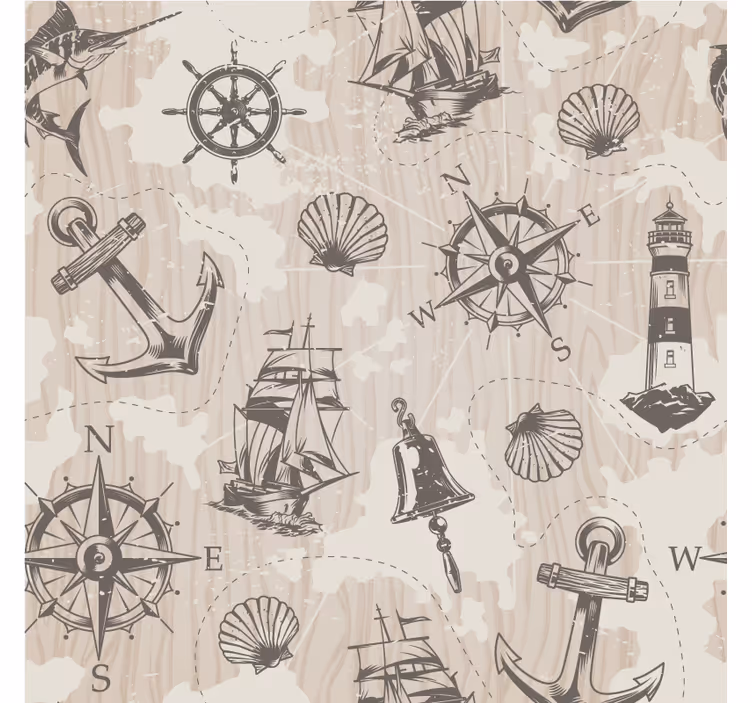 Fotobehang beige ankers op houten planken patroon - TenStickers