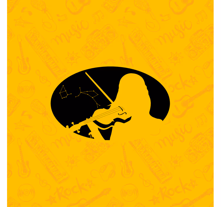 Fotobehang geel geïnspireerde violist violinsilhouet - TenStickers