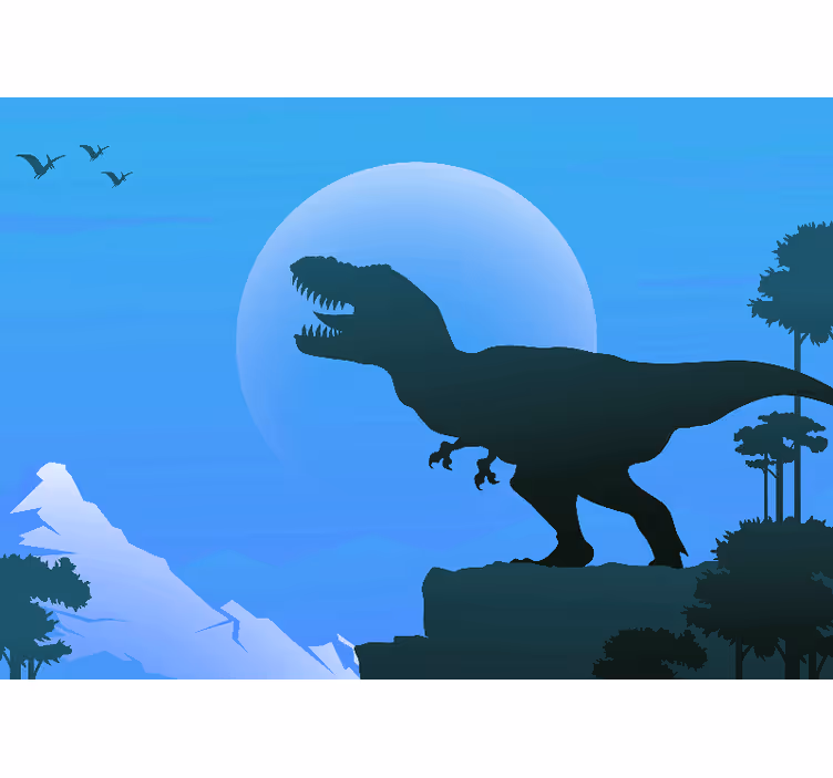 Blauw fotobehang woedende t-rex brullend - TenStickers