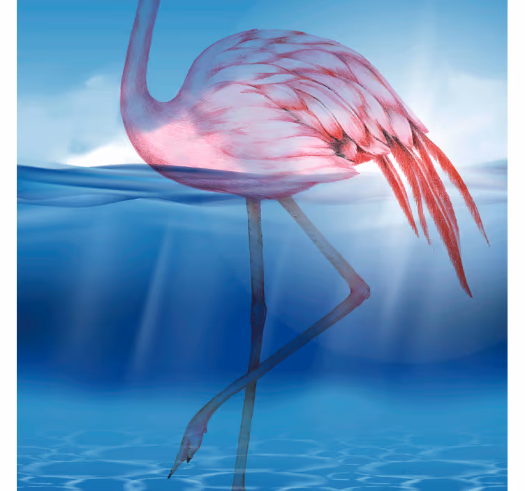 Blauw fotobehang onderwaterontwerp van flamingo - TenStickers