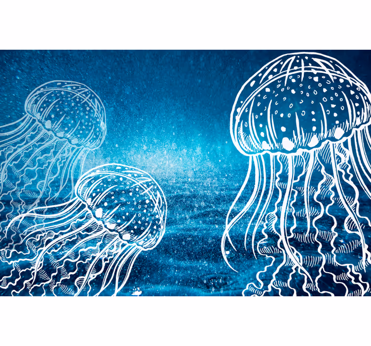 Blauw fotobehang met blauwe en witte kwal zeedieren - TenStickers