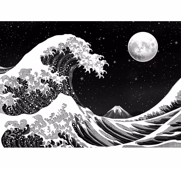 Fotobehang zwart japanse kanagawa-golf in de nacht - TenStickers