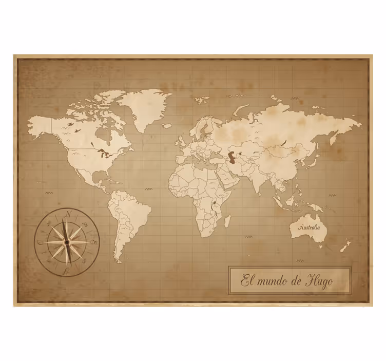 Fotobehang bruin vintage wereldkaart met naam - TenStickers