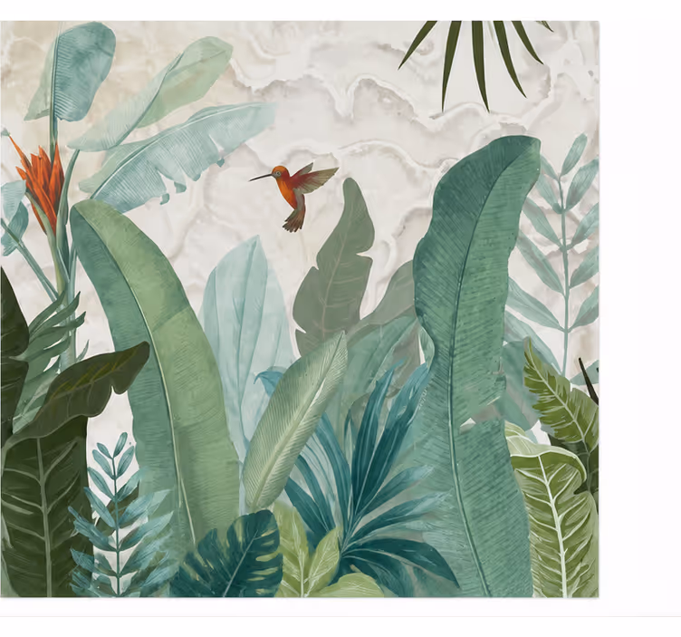 Fotobehang natuur kolibrie in jungle getekend - TenStickers