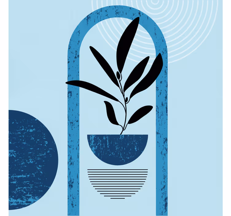 Blauw fotobehang abstracte vormen in trendy minimal stijl - TenStickers