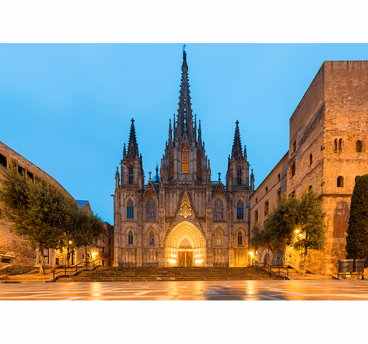 Gotische kathedraalnacht fotobehang Barcelona - TenStickers