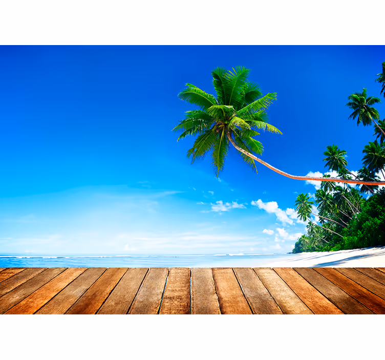 Lucht Fotobehang tropsich strand met palmbomen - TenStickers