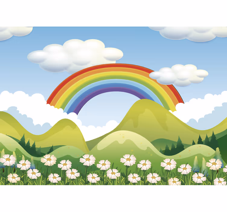 Fotobehang kinderen regenboog boven de natuur - TenStickers