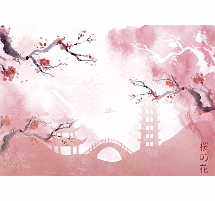 Fotobehang woonkamer Japanse bloemen tuin - TenStickers