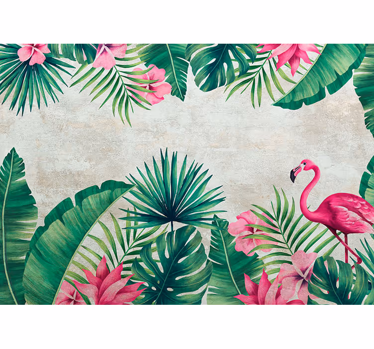 Foto behangpapier natuur Flamingo's en palmen - TenStickers