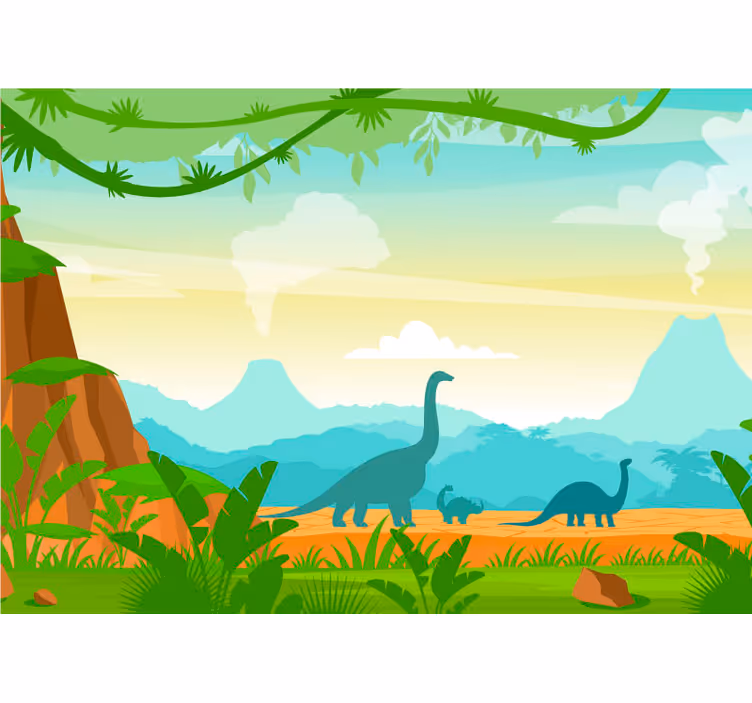Foto behang jungle met dinosaurussen in de jungle - TenStickers