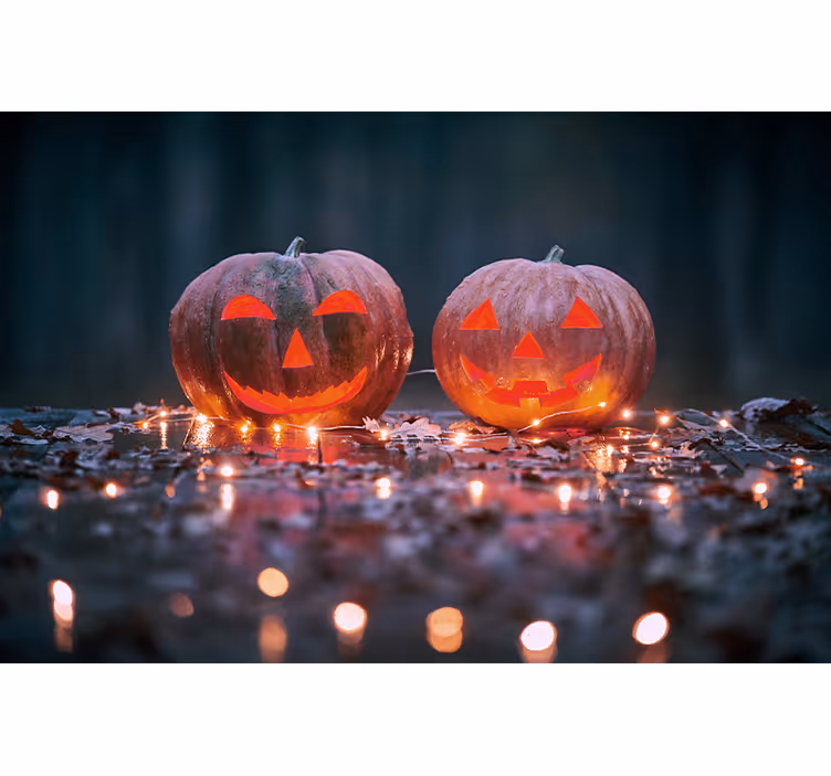 Gegraveerde pompoenstraling fotobehang halloween - TenStickers