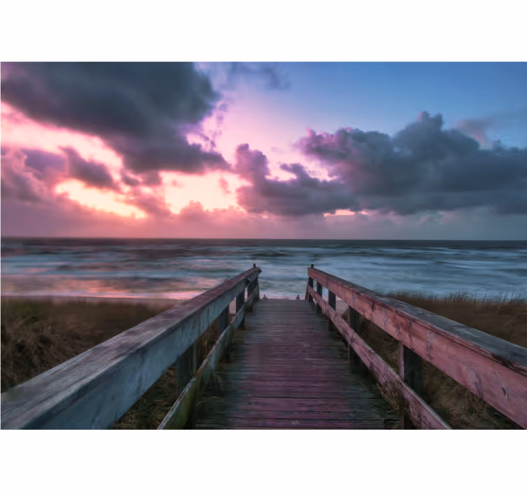 Serene bewolkte zonsondergang fotobehang strand - TenStickers