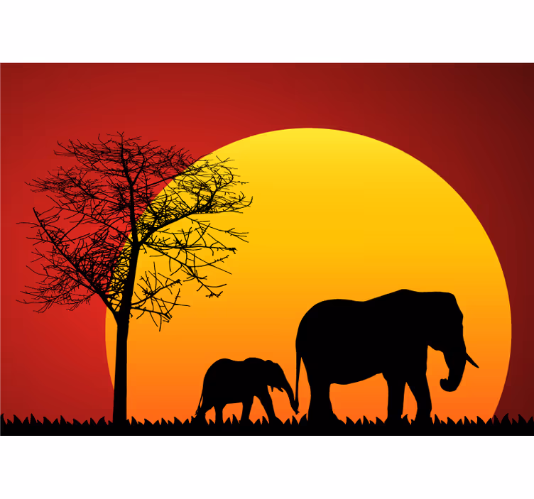 Olifanten tijdens de schemering fotobehang dieren - TenStickers