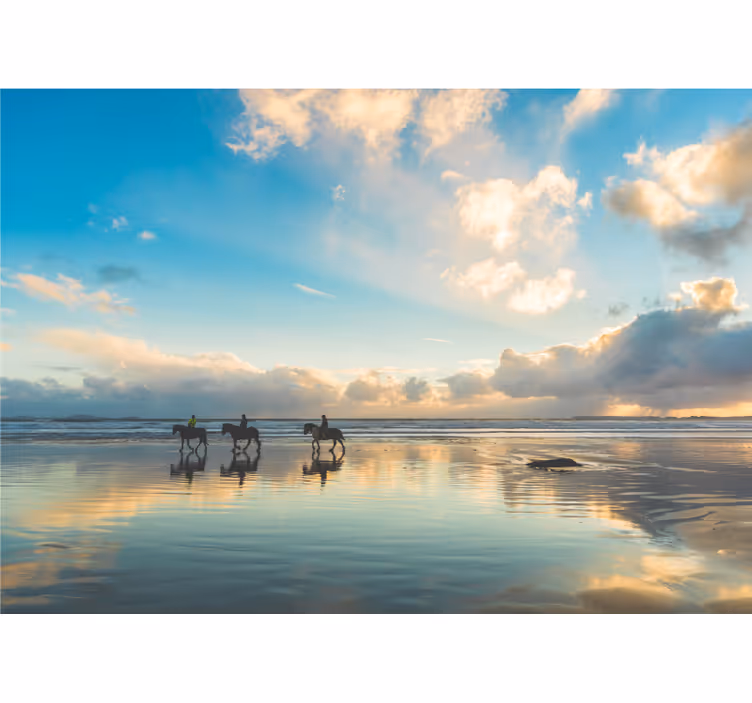 Fotobehang landschap paardrijders aan zee - TenStickers
