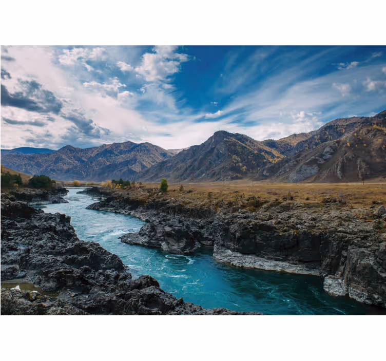 Rivier berg uitzicht fotobehang landschap - TenStickers