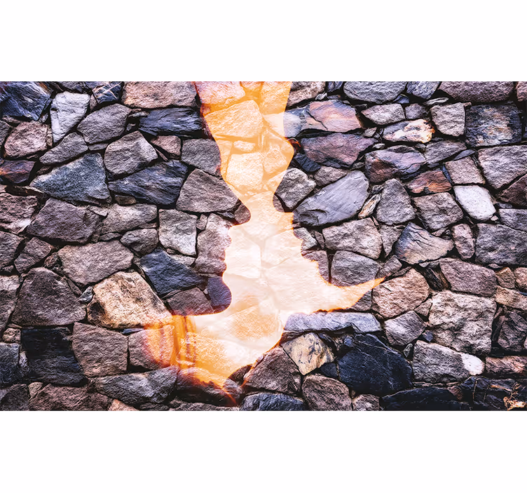 Abstract fotobehang silhouetten van steengezichten - TenStickers