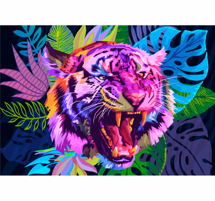 Fotobehang dieren kleurrijke tijgerkop - TenStickers