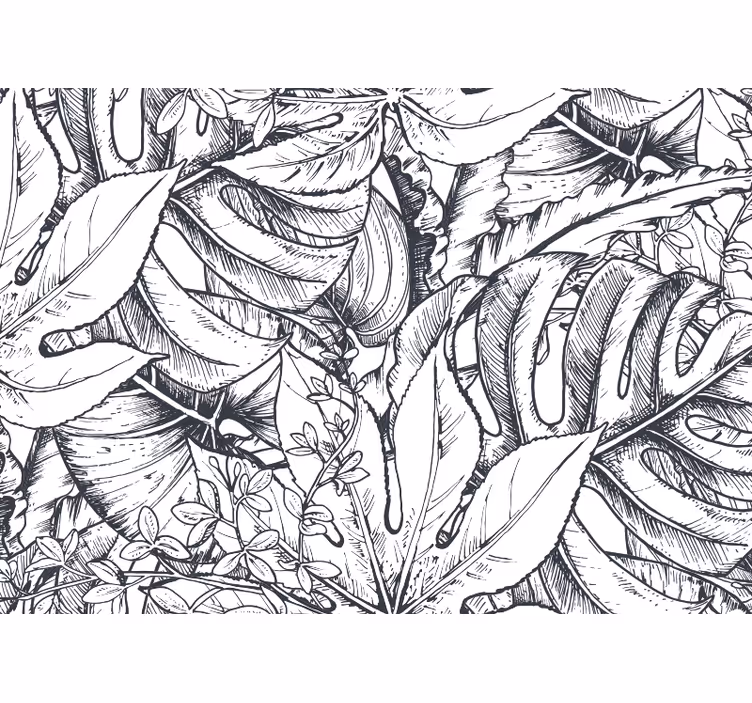 Bladrijke botanische illustratie foto behang natuur - TenStickers
