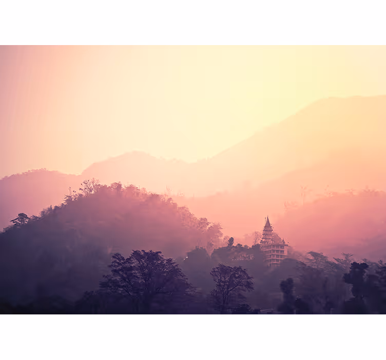 Uitzicht op de bergtempel foto behang natuur - TenStickers