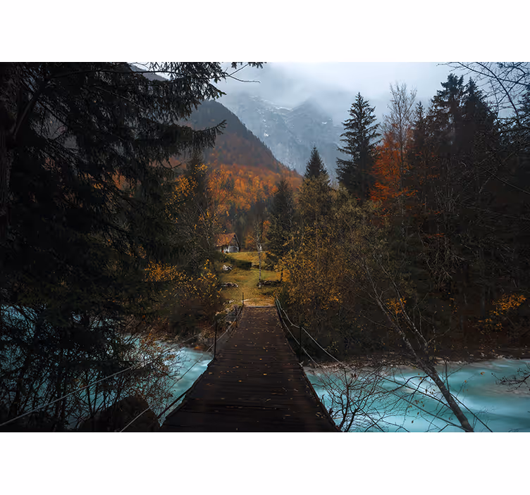 Houten brugpad fotobehang landschap - TenStickers