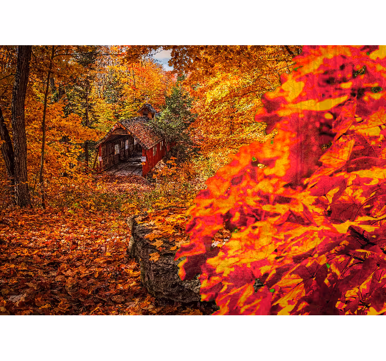 Fotobehang landschap herfst cottage landschap - TenStickers