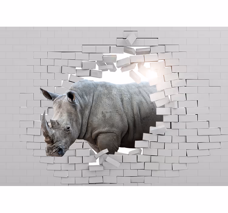 Neushoorn breekt door fotobehang dieren - TenStickers