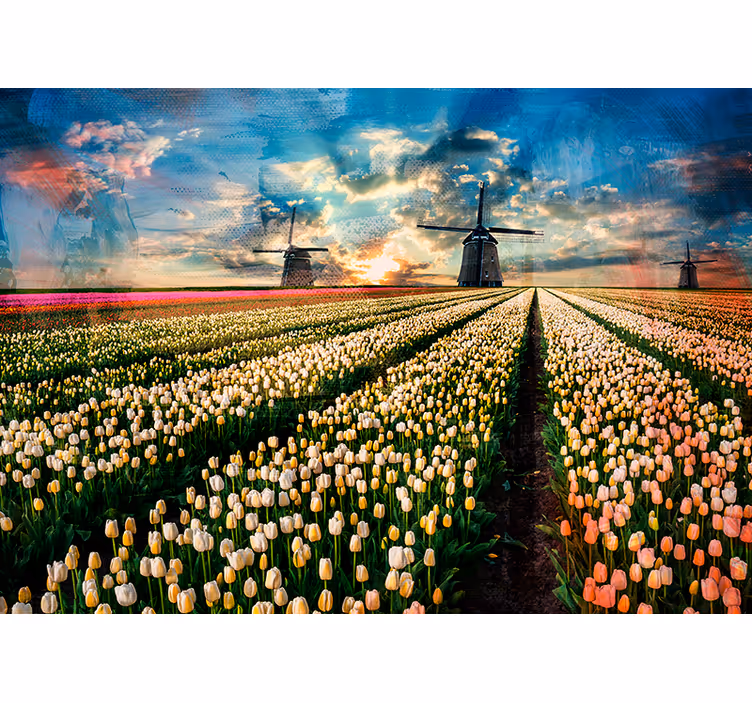 Tulpenveld zonsopgang fotobehang bloemen - TenStickers