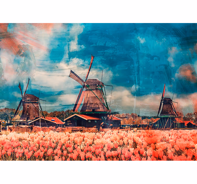 Tulpenvelden en windmolens fotobehang steden en landen - TenStickers