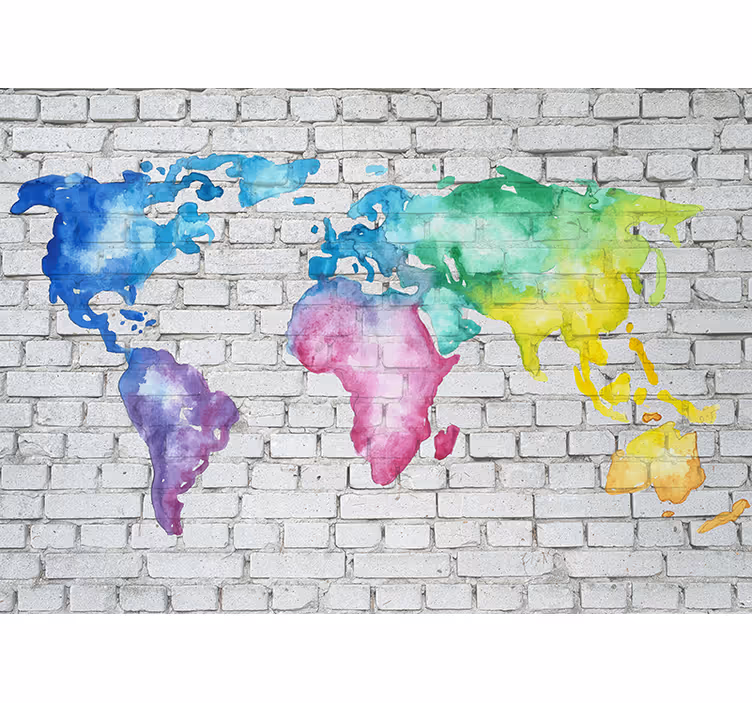Fotobehang wereldkaart aquarel wereldkaart - TenStickers