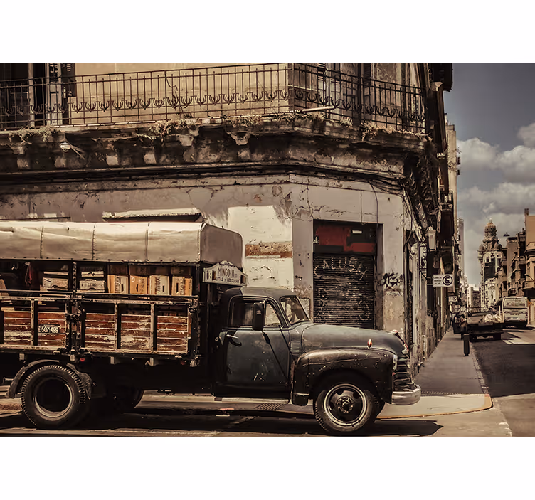 Fotobehang steden en landen vintage truck straat - TenStickers
